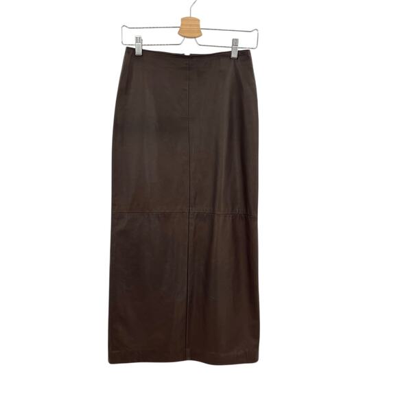 Danier‎ Leather Skirt Midi Long Maxi Ankle Length Dark Brown Size US 4 - Picture 1 of 13